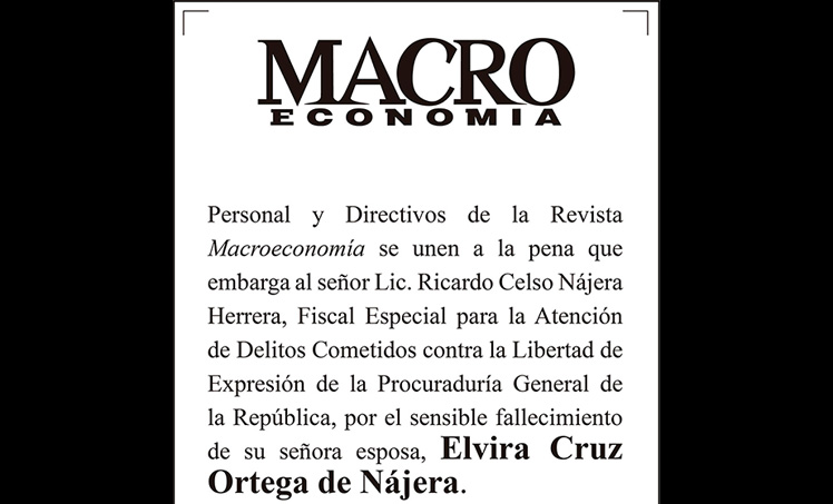 Photo of Macroeconomía se une a la pena que embarga a Señor Lic. Ricardo Celso Nájera Herrera