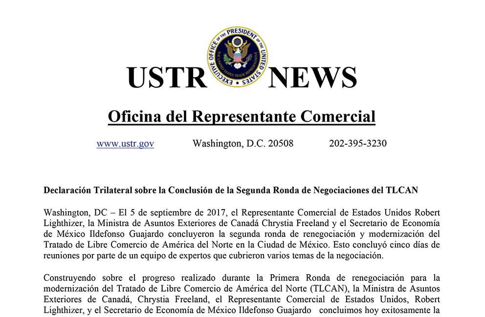 Declaración Trilateral sobre la Conclusión de la Segunda Ronda de  Negociaciones del TLCAN - Revista Macroeconomia