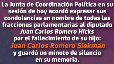 Photo of La JUCOPO en su sesión de hoy acordó expresar sus condolencias en nombre de todas las fracciones parlamentarias al diputado Juan Carlos Romero Hicks