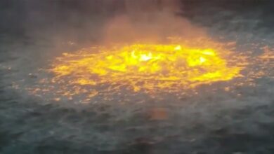 Photo of Fuego en el mar, provocado por fuga de un ducto submarino de PEMEX en la Sonda de Campeche