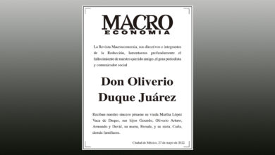 Photo of La Revista Macroeconomía lamenta el fallecimiento del gran comunicador social y amigo Oliverio Duque Juárez
