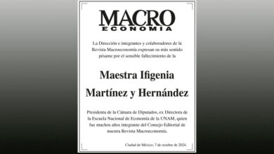 Photo of La Dirección de la Revista Macroeconomía expresa su más sentido pésame por el sensible fallecimiento de la Maestra Ifigenia Martínez y Hernández